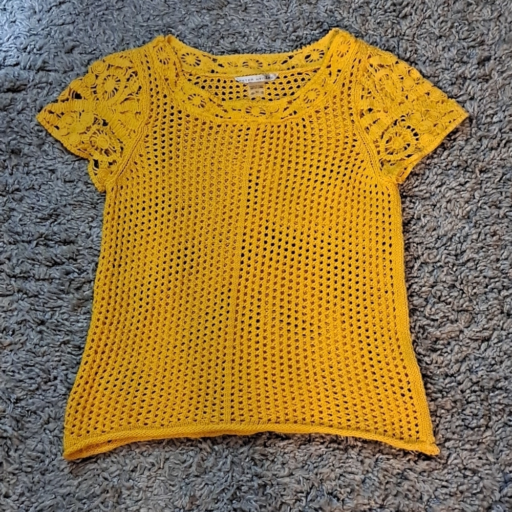 Peter nygard | Canary yellow crochet cottagecore knit t shirt - Picture 10 of 13